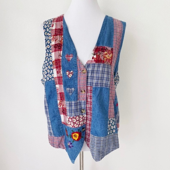 Victoria Jones Woman Jackets & Blazers - 90s Vintage Victoria Jones Cottagecore Patchwork Vest